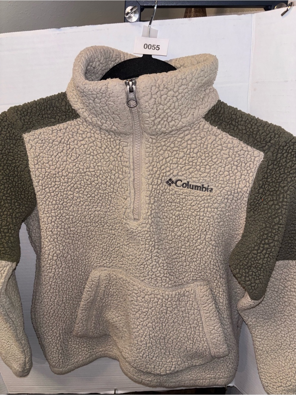 Columbia Kids Cream Sherpa Pullover with Olive Accents